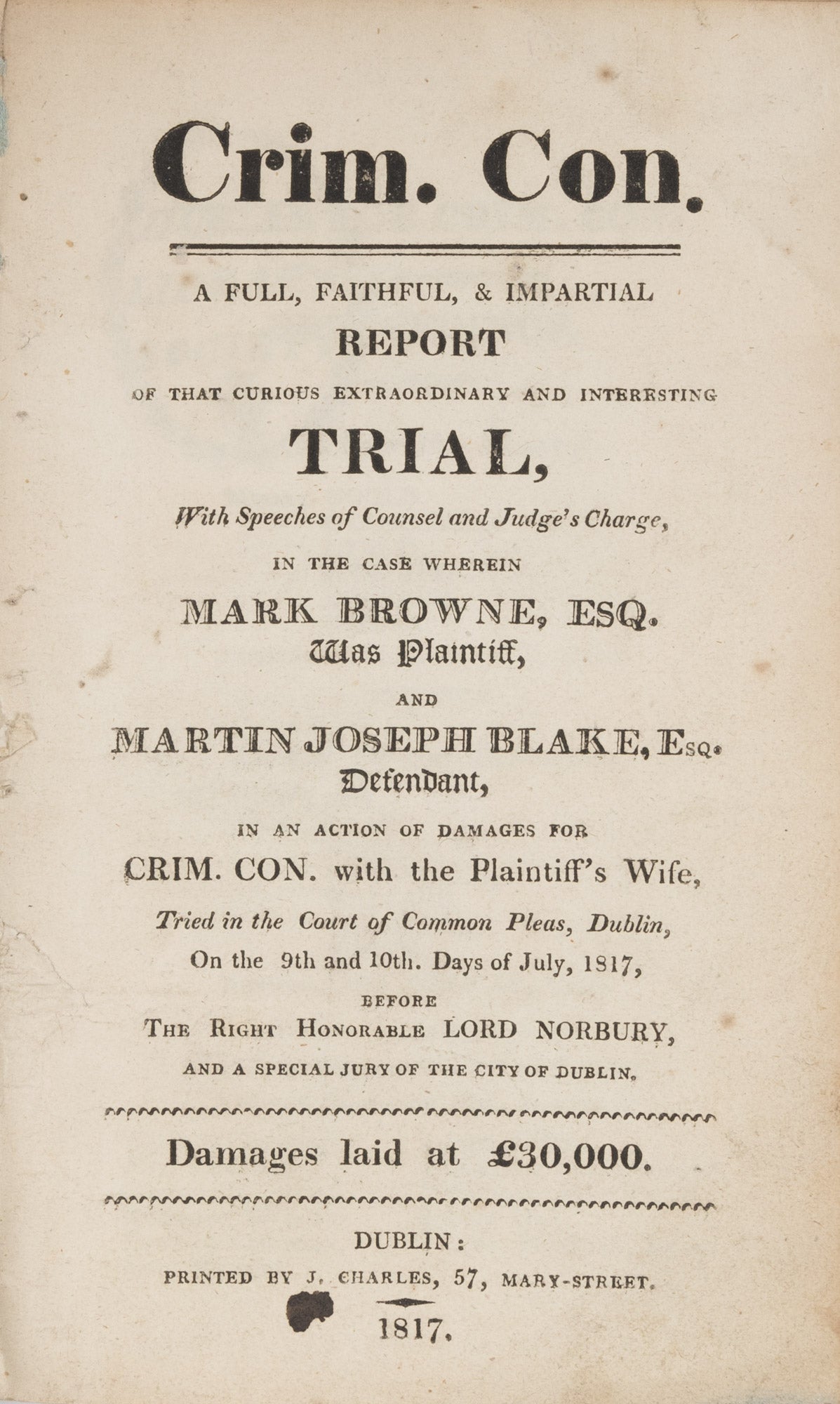 Crim. Con. trial pamphlet, 1817